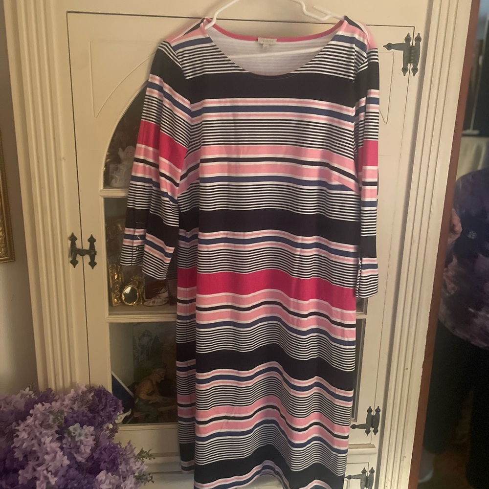 Talbots Gray and Pink Sheath Dress with Raglan Sleeves